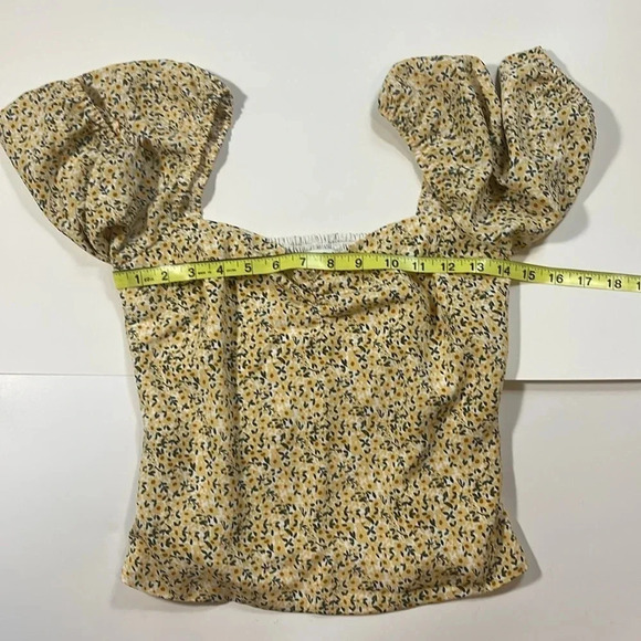 Abercrombie & Fitch Yellow Daisy Puff Sleeve Sweetheart Top Women's Size Small - Picture 3 of 7